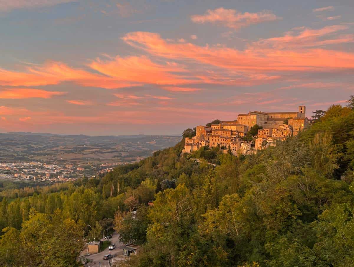 Hilltop town with a sunrise