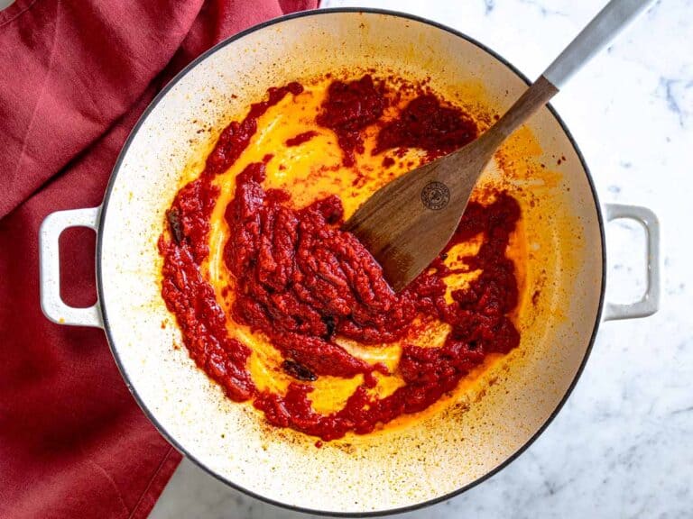 tomato paste cooked with garlic and olive oil