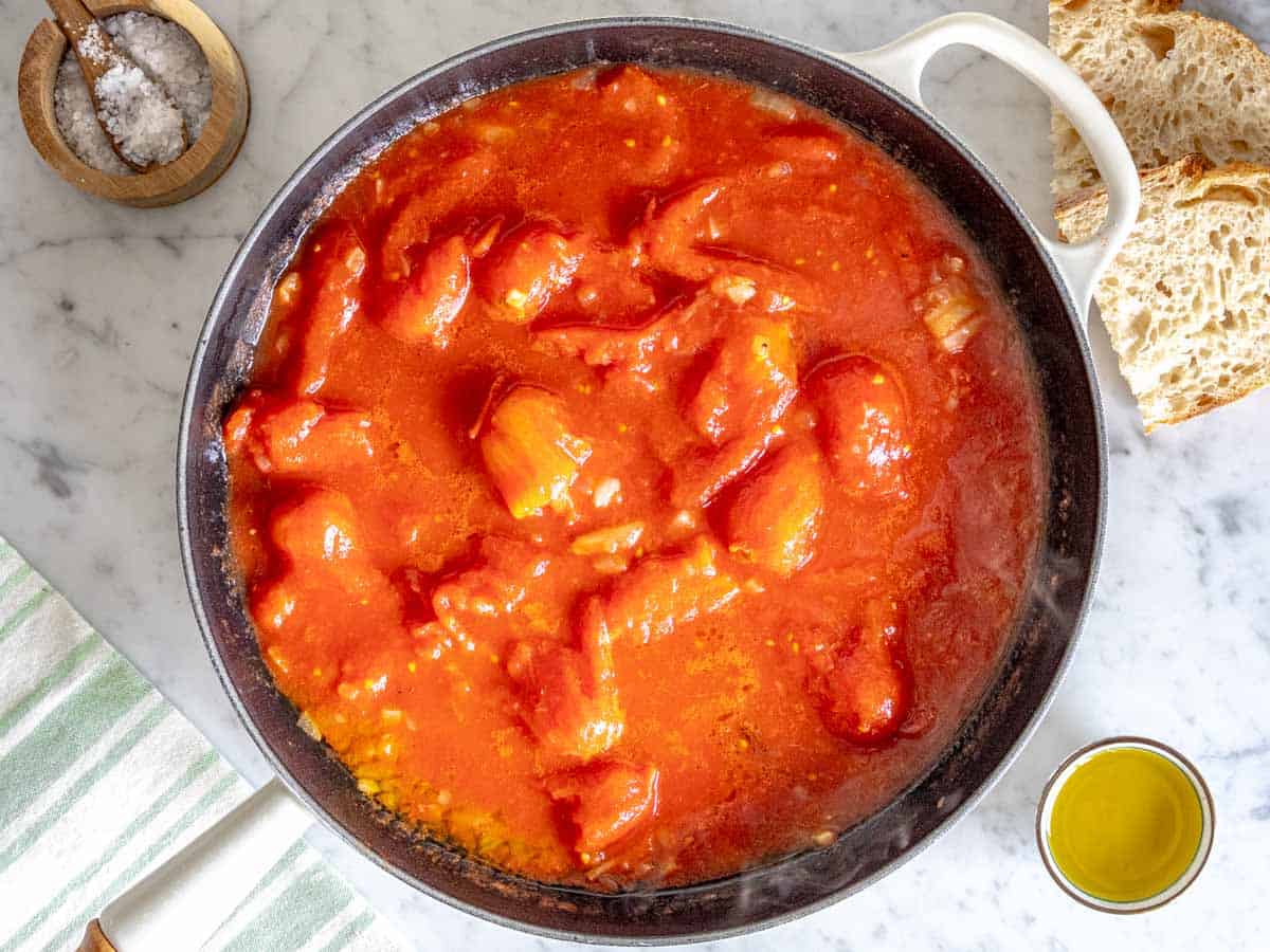 san marzano tomatoes in a skillet