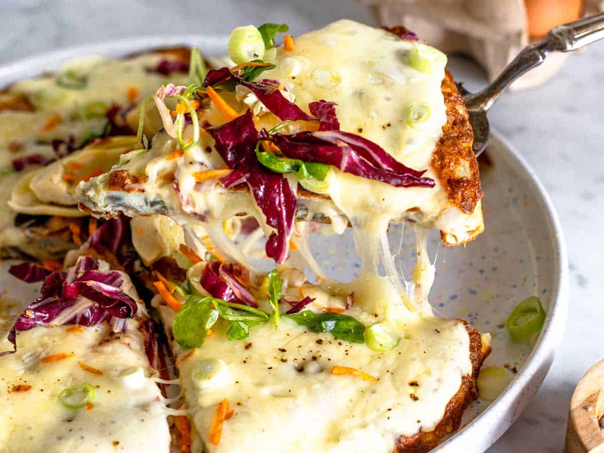 Frittata with melted provolone cheese and radicchio salad