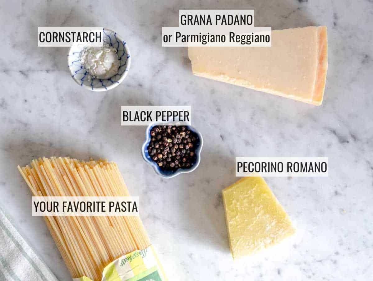 Ingredients for Cacio e Pepe