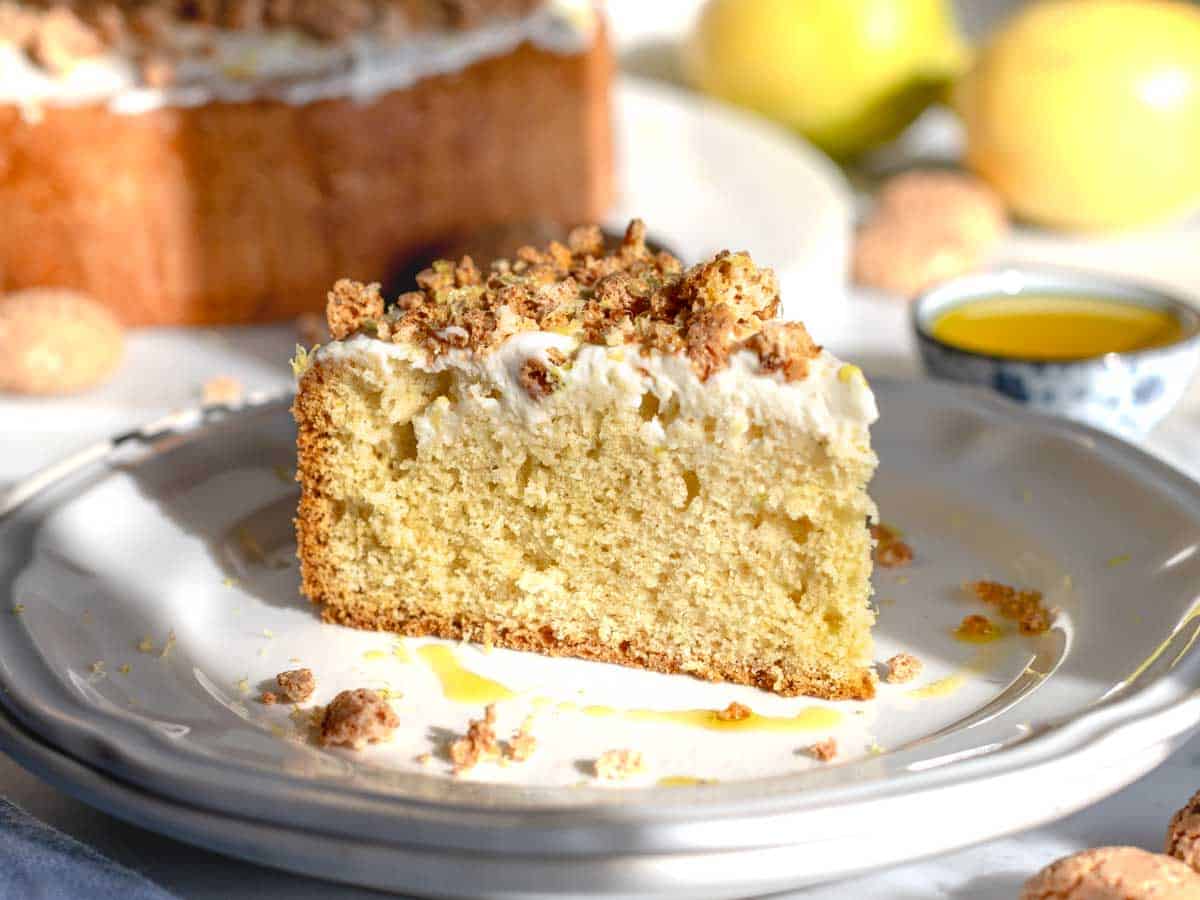 olive oil cake cake slice on white plates