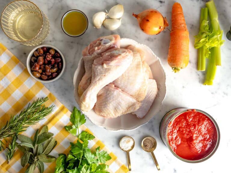 Preparing the ingredients for chicken cacciatore.