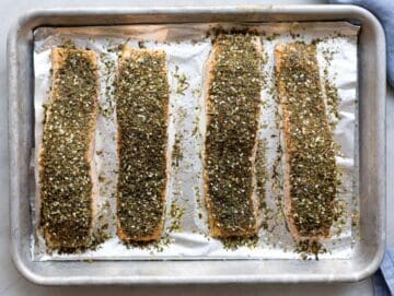 Step 3 Salmon roasting in the oven, turning opaque and lightly golden.