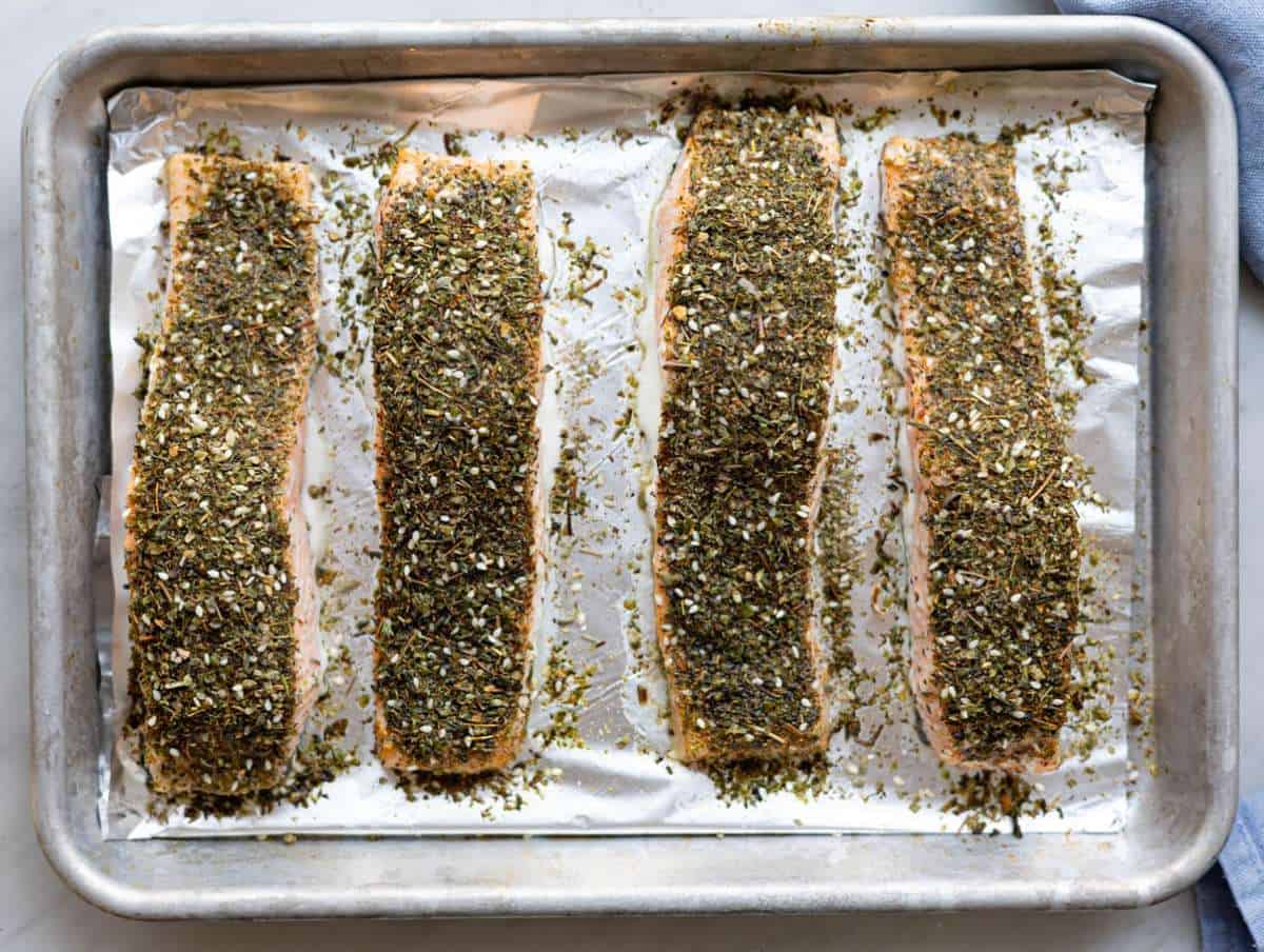 Step 3 Salmon roasting in the oven, turning opaque and lightly golden.