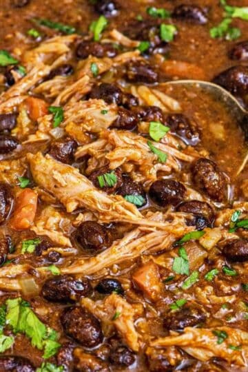 Easy black bean chicken soup with cilantro and lime.
