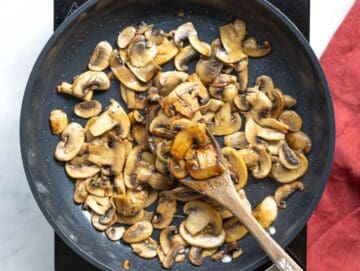 Step 1 Mushrooms browning in olive oil in large skillet.