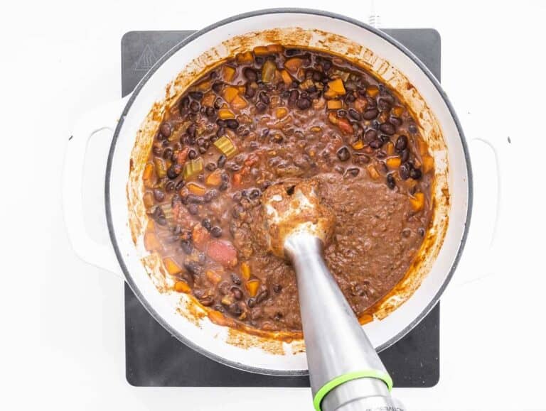 Step 3 Portion of black bean soup blended with immersion blender.