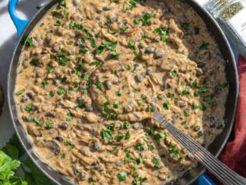 Step 5 Greek yogurt stirred into hot stroganoff off the heat.