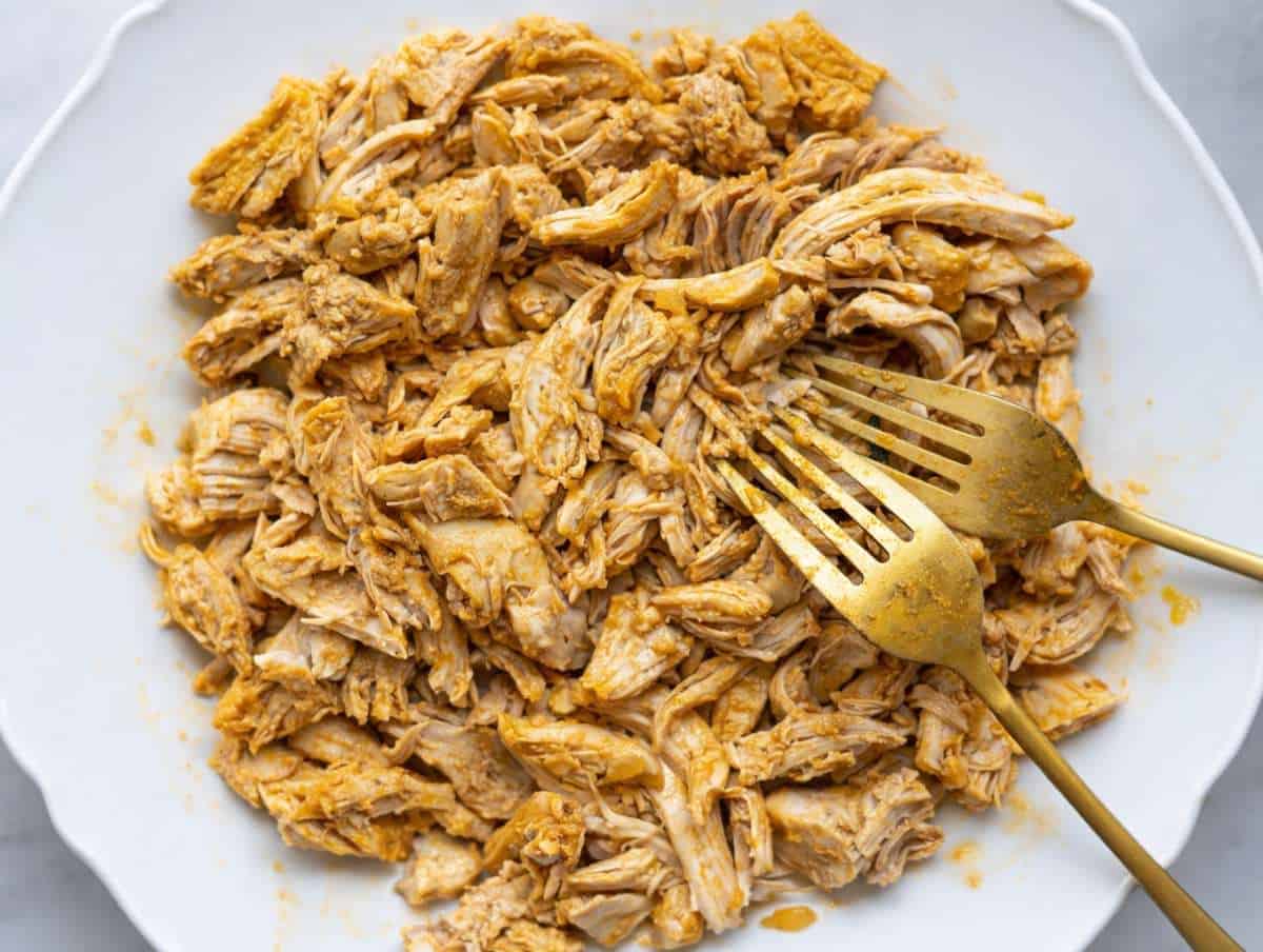 Step 5 Shredded chicken on a plate.