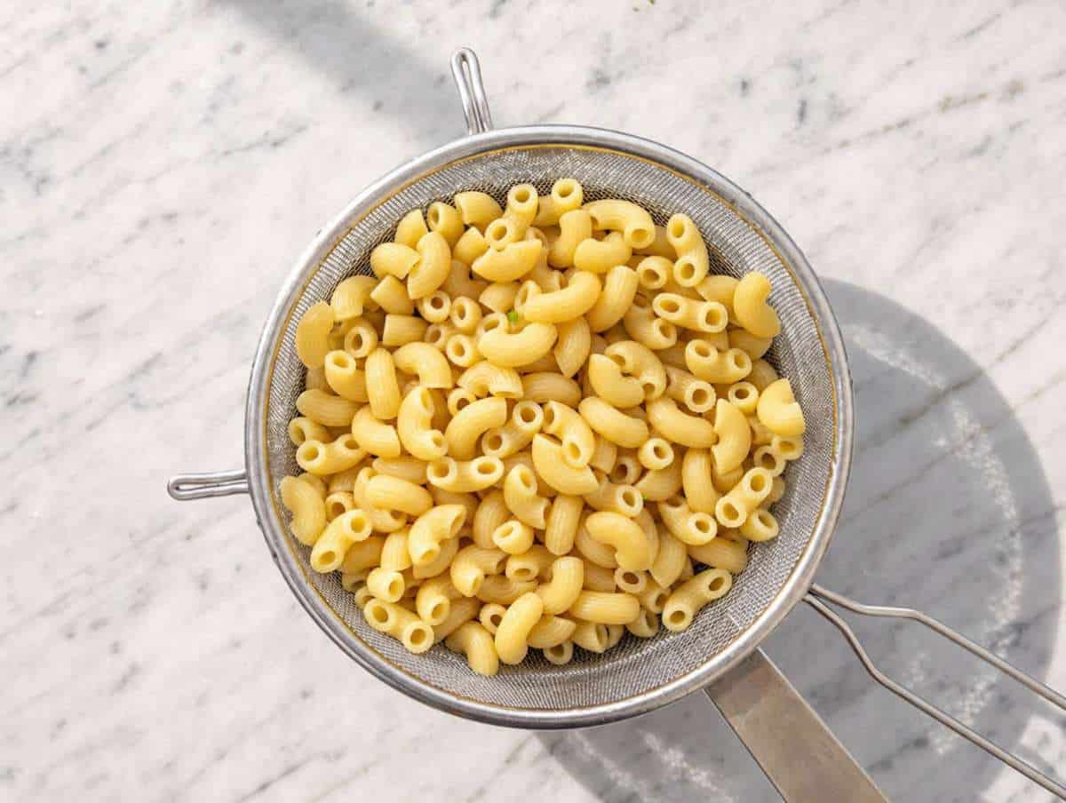 Step 1 Cooked pasta drained in a sift.