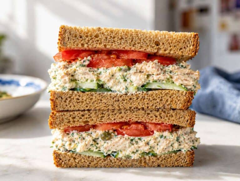 Step 3 Cottage cheese chicken salad served in a sandwich.