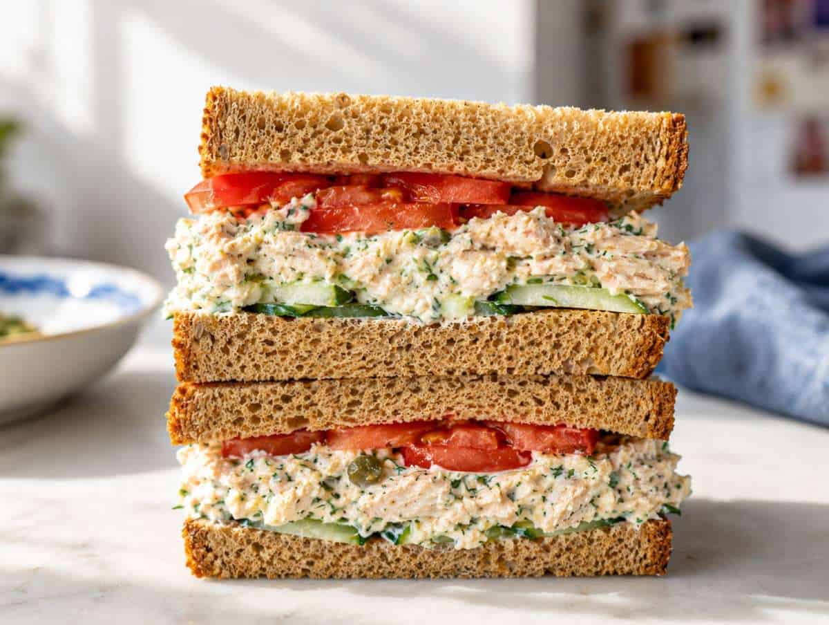 Step 3 Cottage cheese chicken salad served in a sandwich.