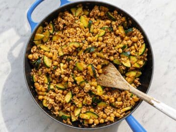 Step 3 Ground turkey returned to skillet with chickpeas and zucchini with herbs.