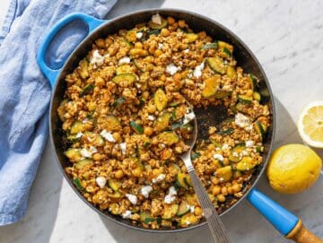 Step 4 Feta and lemon juice stirred into warm Greek ground turkey skillet.