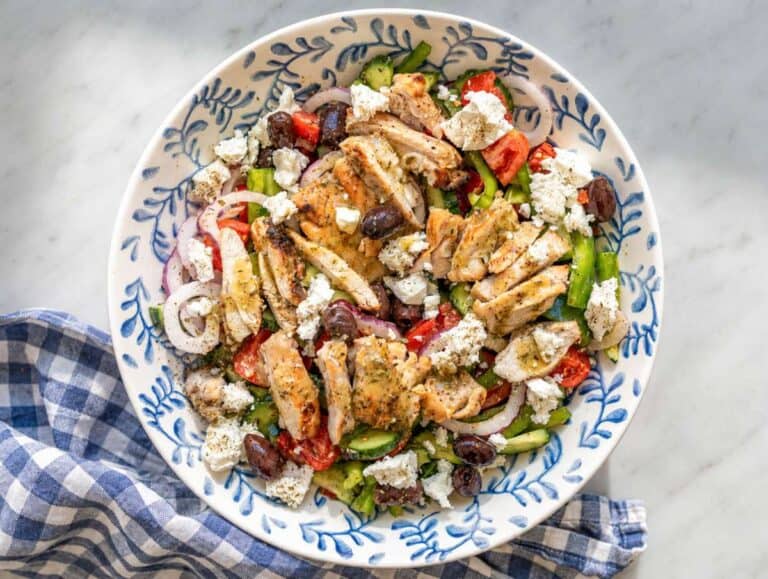 Step 5 Grilled chicken arranged over salad and topped with feta.